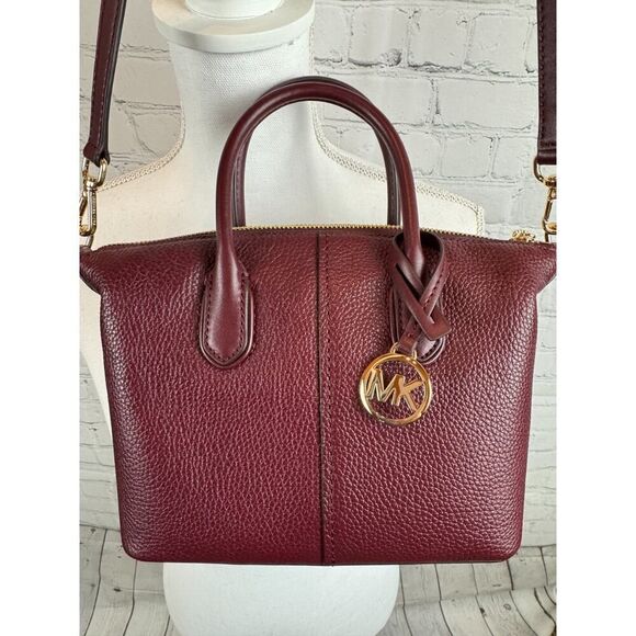 MICHAEL KORS Hyde oxblood color small pebbled leather satchel handbag NEW - Picture 6 of 13